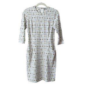 J. McLaughlin Geometric Print Dress Pockets 3/4 Sleeves - Size XS